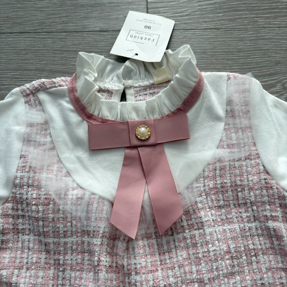 NWT Fashion Classic Clothes Kids Pink 90s Bow Detail A-Line Dress Size 12-24M - Picture 2 of 12